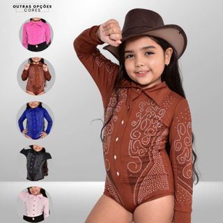 BODY COUNTRY INFANTIL COM PEDRARIA MANGA LONGA BOIADEIRA em Oferta na Shopee