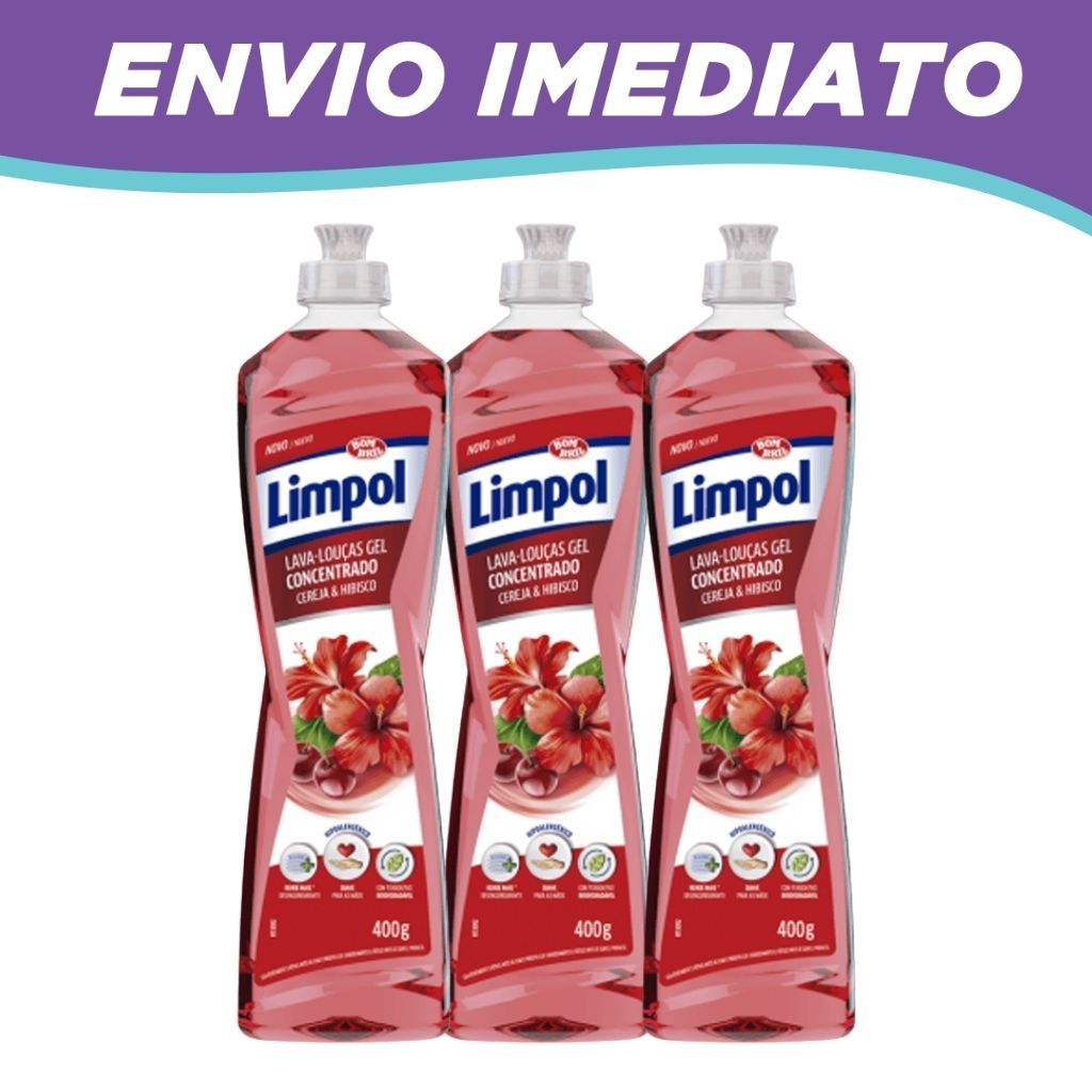 Kit 3 Detergente Concentrado Gel Cereja Hibisco Limpol 400g