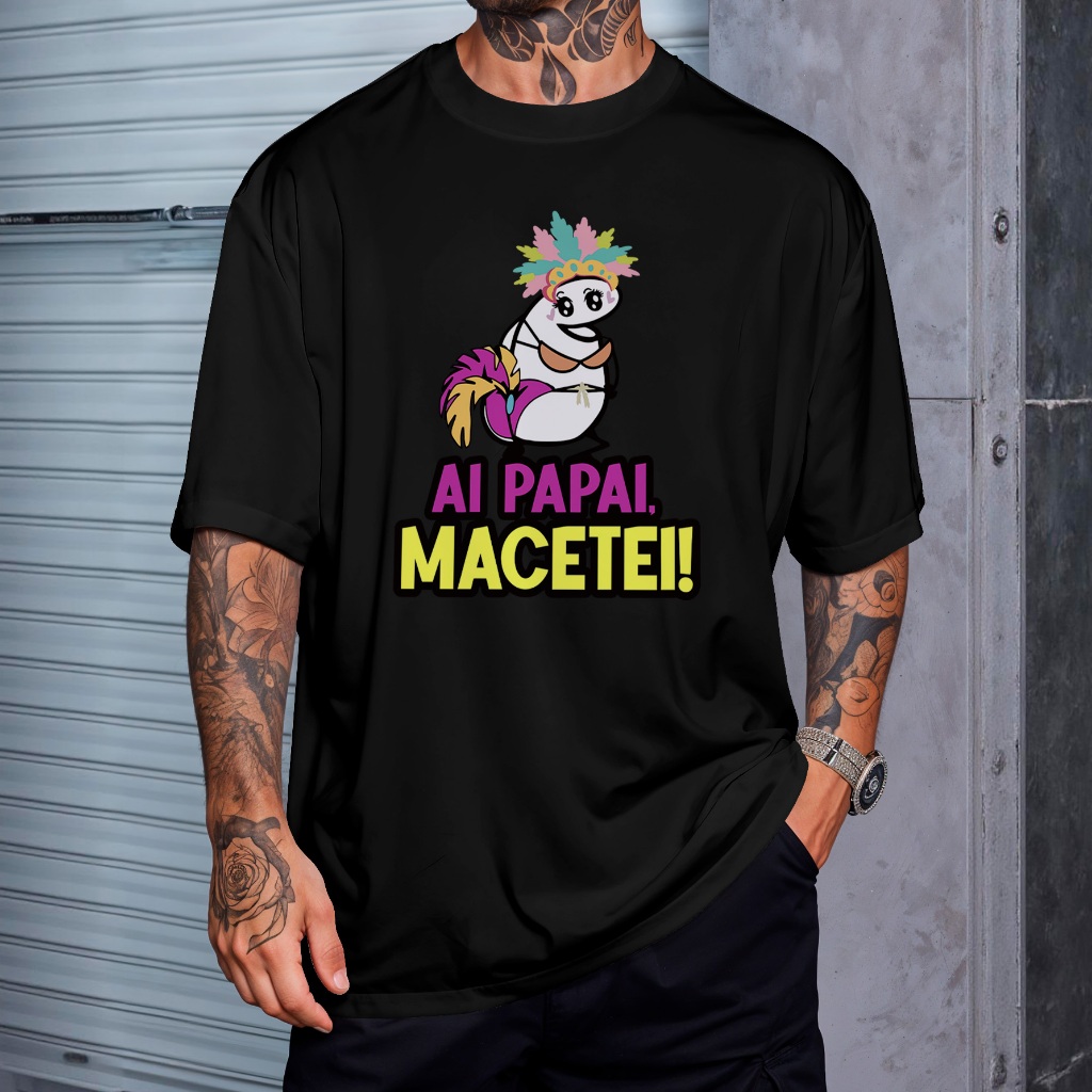 Camiseta Oversized Carnaval Estampada Flork Ai Papai Macetei Bloquinho REF 3390