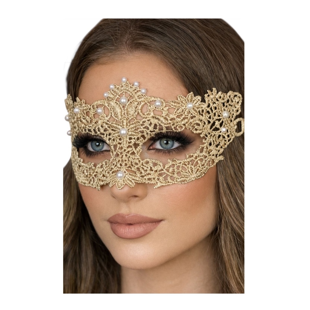 Máscara Veneziana Renda Dourada Pérola Festacarnaval Baile Dourado Venesiana
