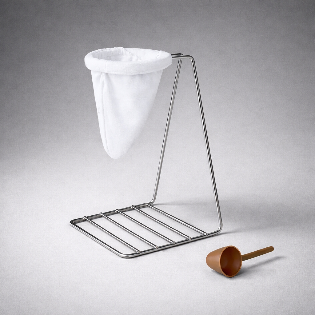 Mini Coador de Café Chá com Suporte Cromado e Filtro de Pano Individual Mariquinha Águia de Aramados