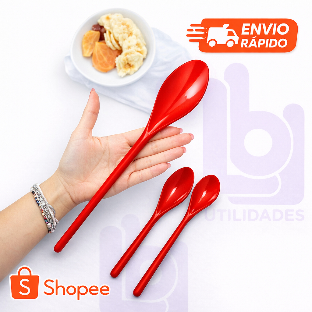 kit 50 colheres de suco vermelhas plásticas grandes servir comida