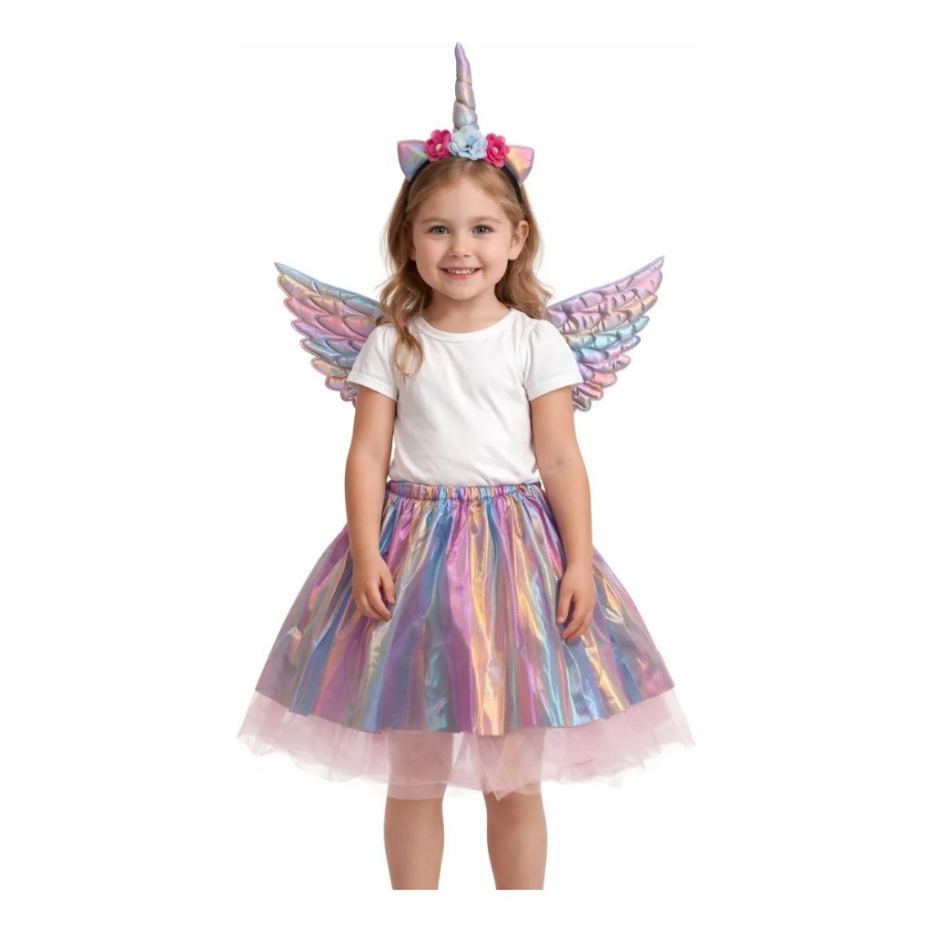 Fantasia Infantil Unicórnio Asa+Saia+Tiara Cosplay/Festa/Carnaval/Helloween/Aniversário/Casamento