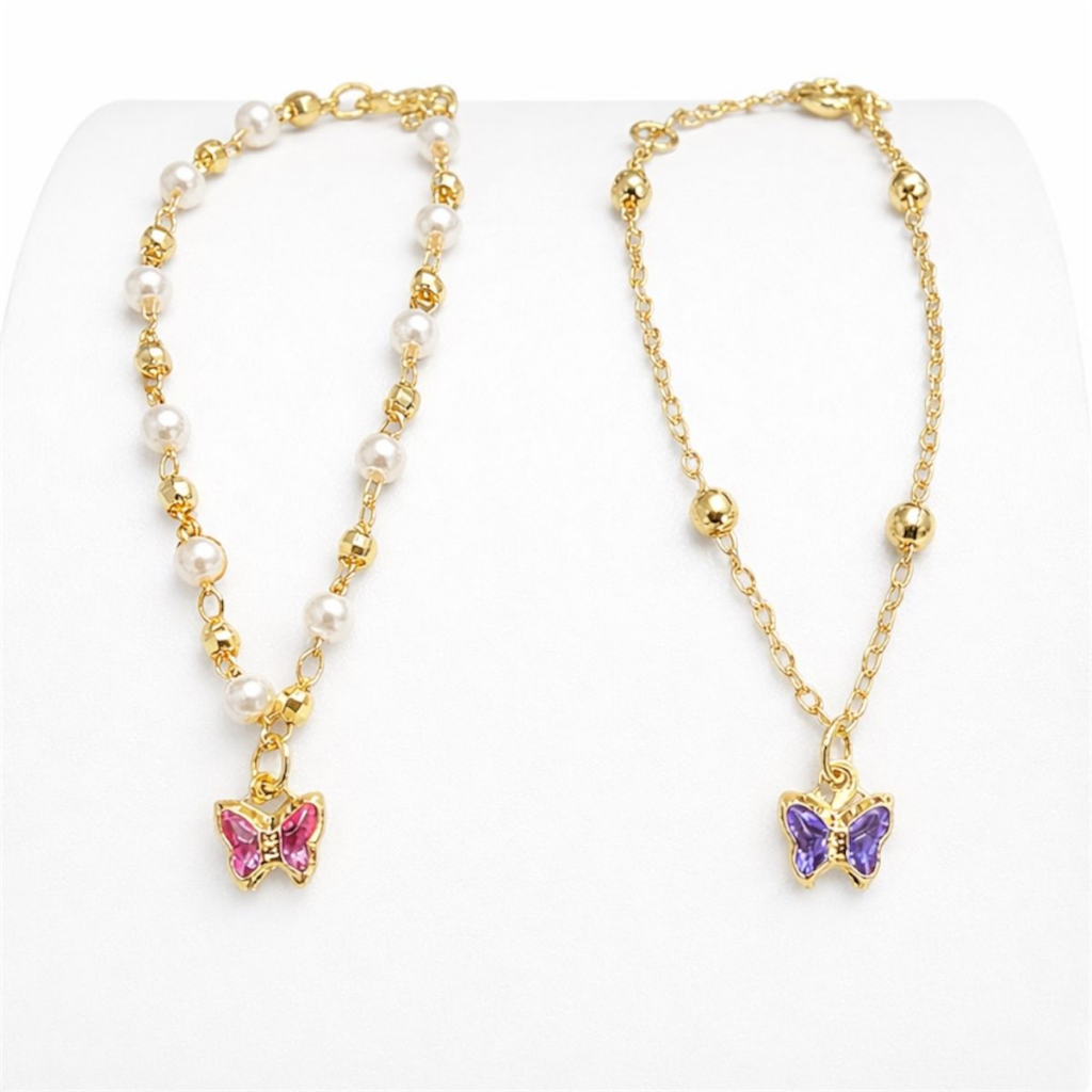 Kit Bebê 2 Pulseiras de Bolinha e Pérolas Semijoias Antialérgico Banhado a Ouro 18k kit meninas bebê em Oferta na Shopee