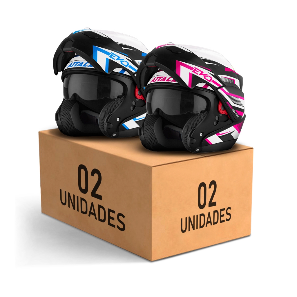 Kit 2 Capacetes Articulados Attack Evo Brilhante Maculino Feminino Casal várias cores