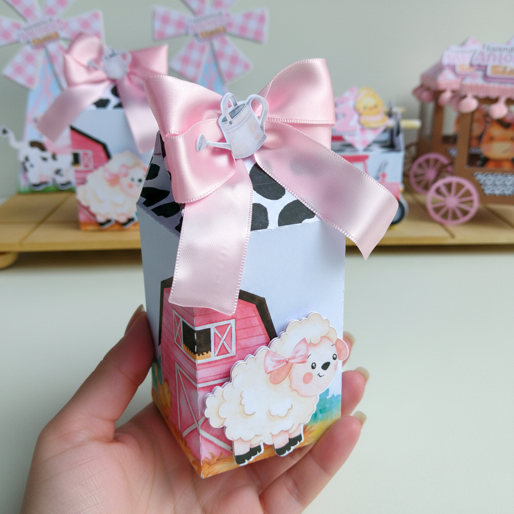 10 Caixinha Milk lembrancinha fazendinha rosa | personalizados fazendinha