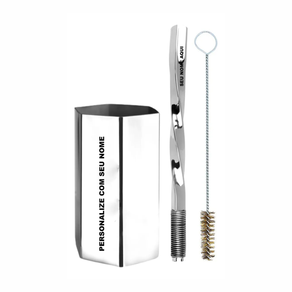 Kit Copo + Bomba De Terere Inox Personalizado 2 Lado Do Copo