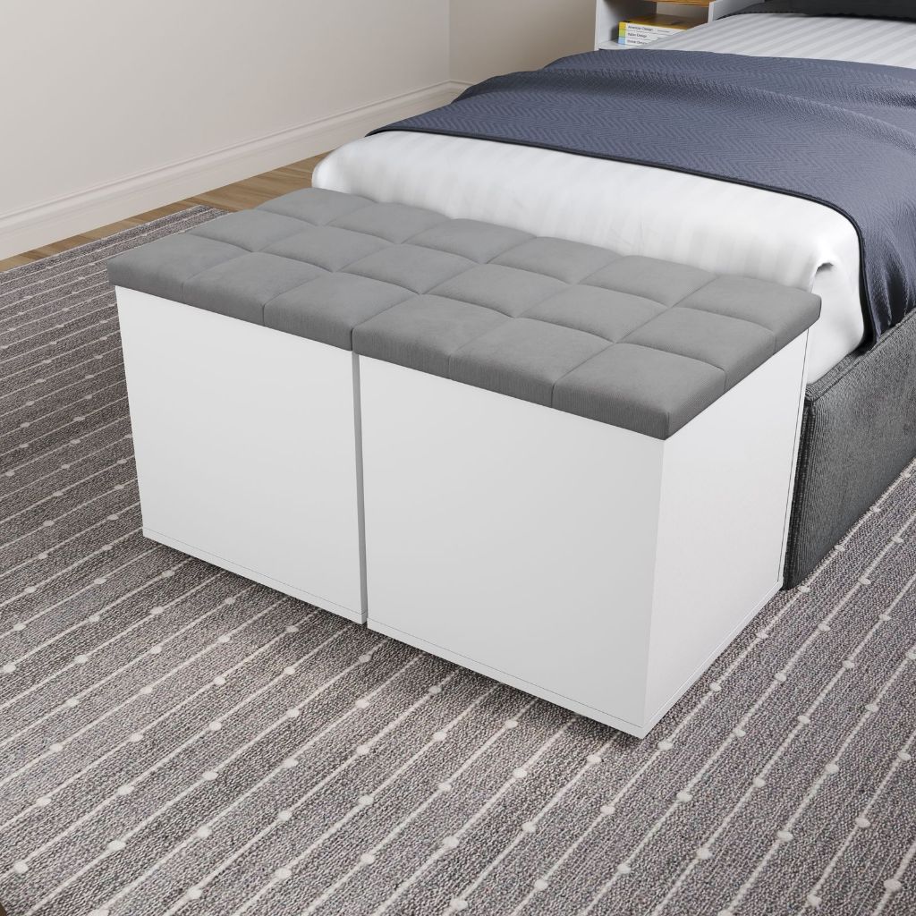 Kit 2 Puffs Bau Organizador Decorativos branco para Quarto Sala Escritorio - kit puf kit pufe bau