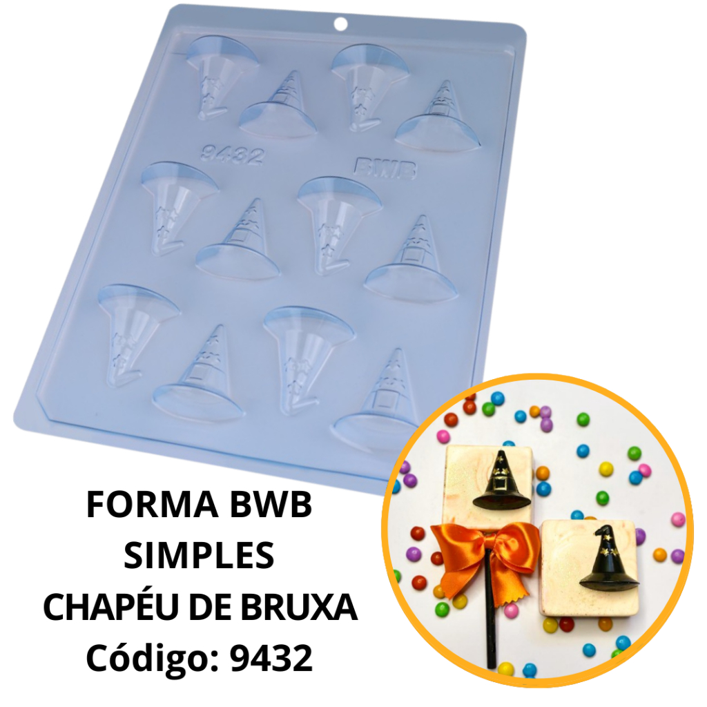 1~10 FORMA SIMPLES CHAPÉU DE BRUXA  CÓD.:9432 ACETATO BWB PARA BOMBOM, DOCES DE CHOCOLATE E CONFEITARIA DIA DAS BRUXAS