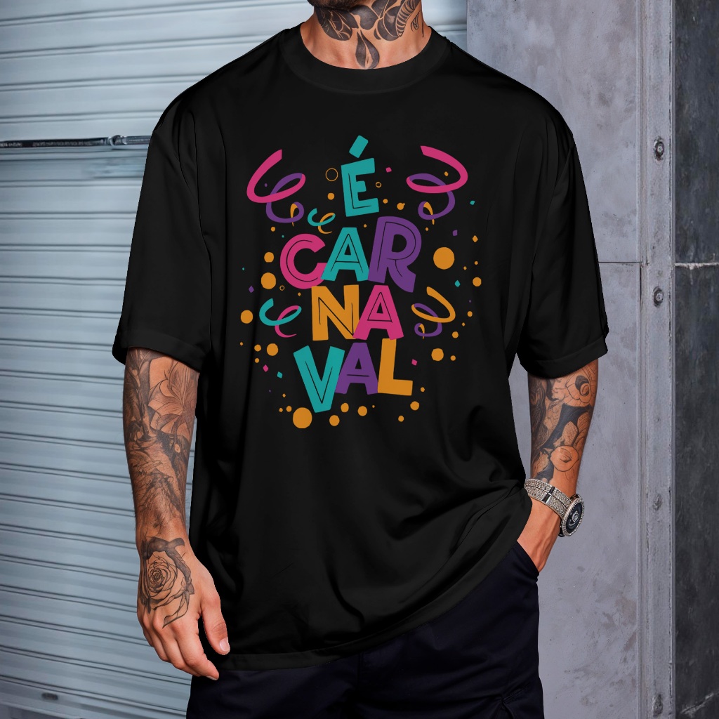 Camiseta Oversized Carnaval Folia Bloco Confete Estampada REF 3391