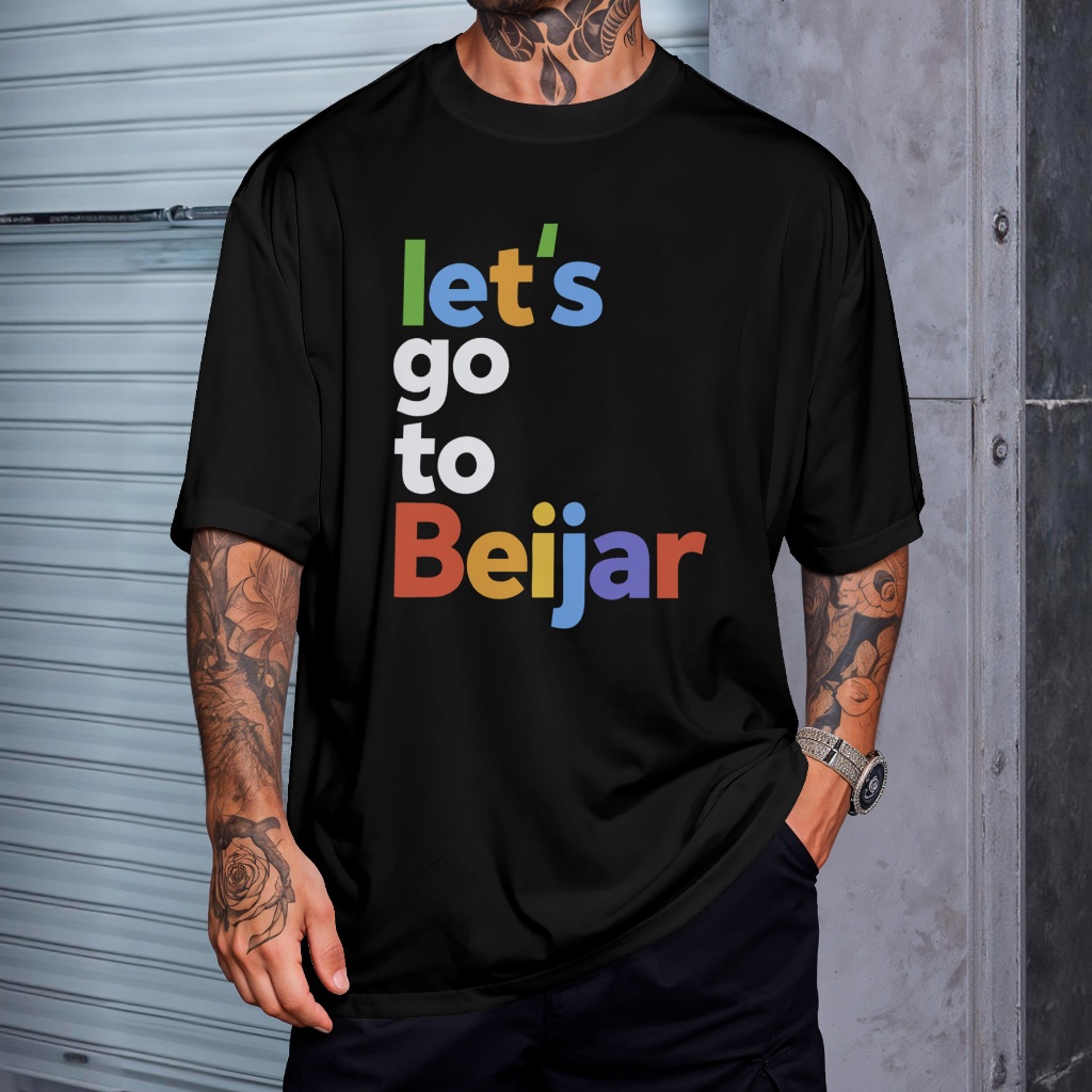 Camiseta Oversized Carnaval Frase Lets Go Vamos Beijar Bloquinho Estampada REF 3395