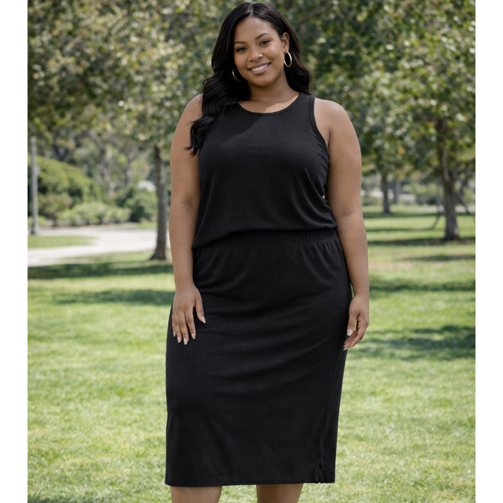 Conjunto Feminino Plus Size Regata + Saia Midi Cintura Alta Casual Confortável