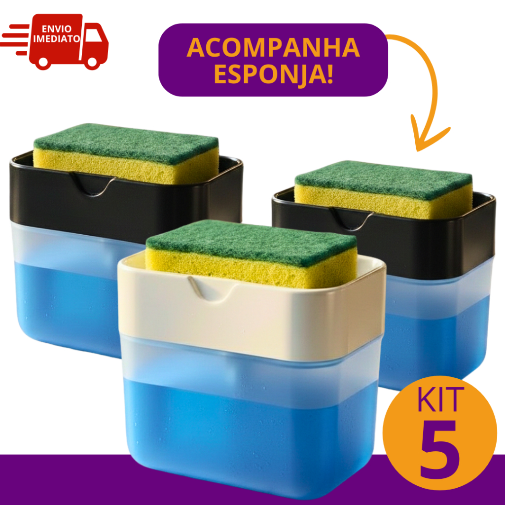 Porta Sabão Líquido Detergente Dispenser por Pressão Branco e Preto Cozinha Louça Casa