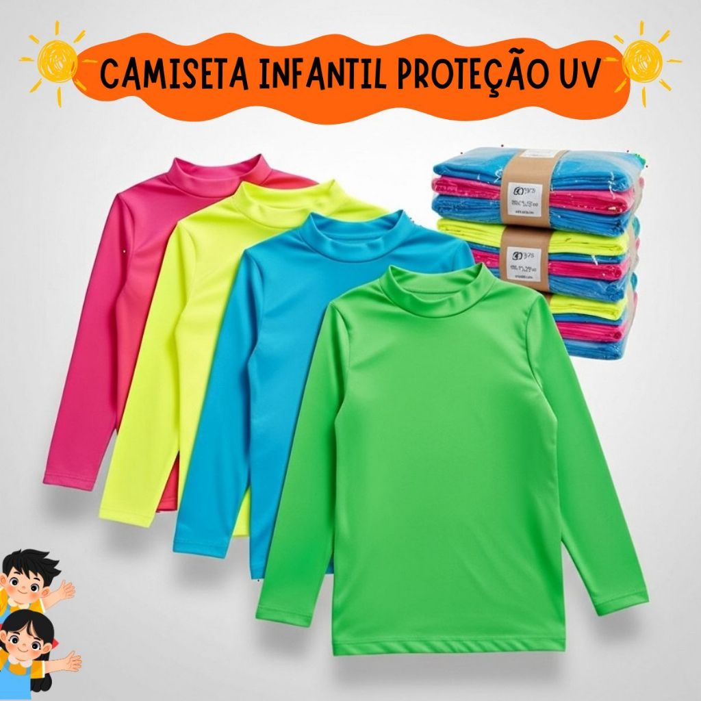 Kit 10 e 15 Peças Blusas De Proteção Solar Camisetas UV Infantil Manga Longa Verão Para Menino E Menina