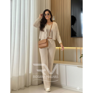 Conjunto Trijunto Feminino Tricot Mousse 3 Peças Elegante C Casaquinho Regata e Calça Moda Inverno em Oferta na Shopee
