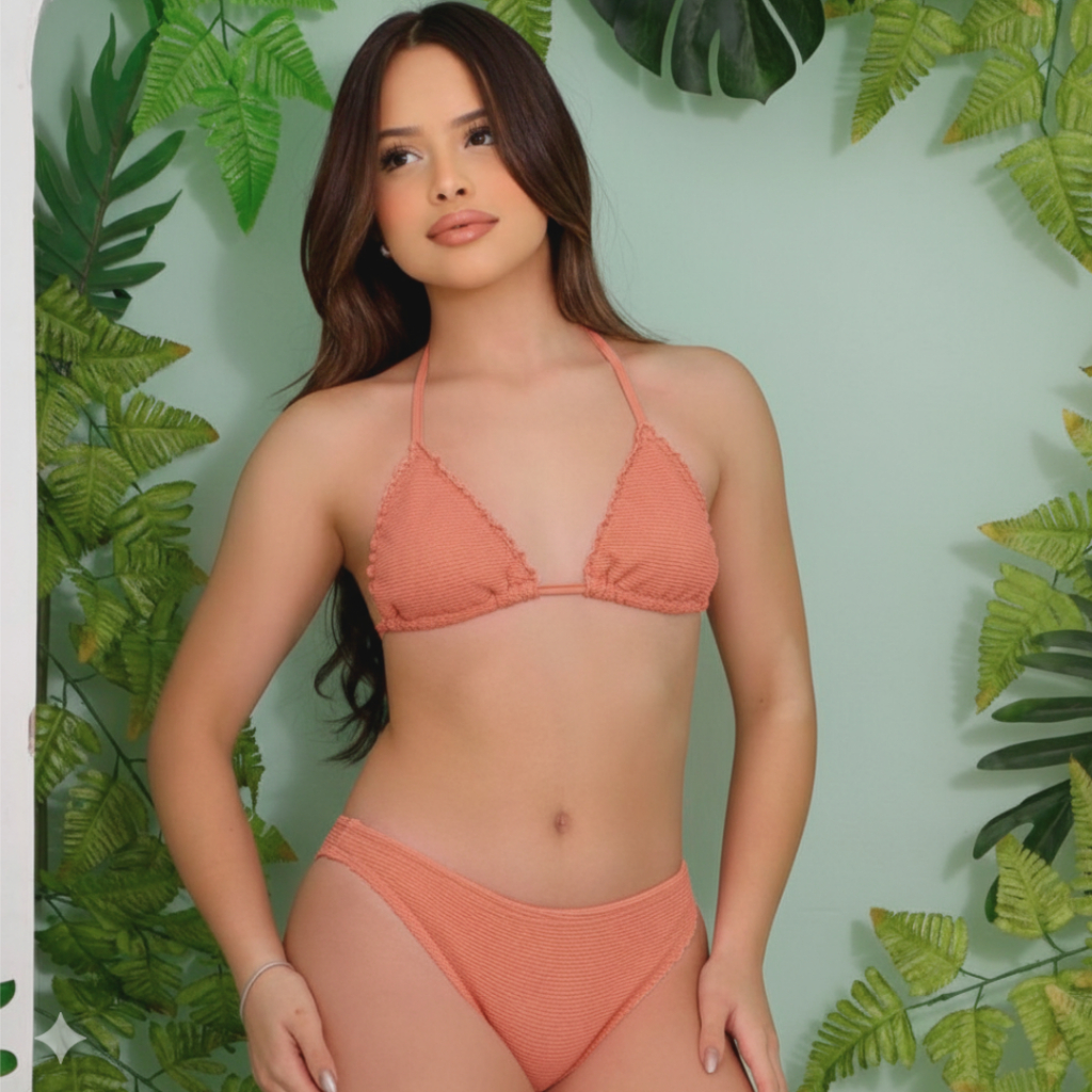 Conjunto de Biquíni Cortininha Para Meninas em Tecido Canelado em Oferta na Shopee