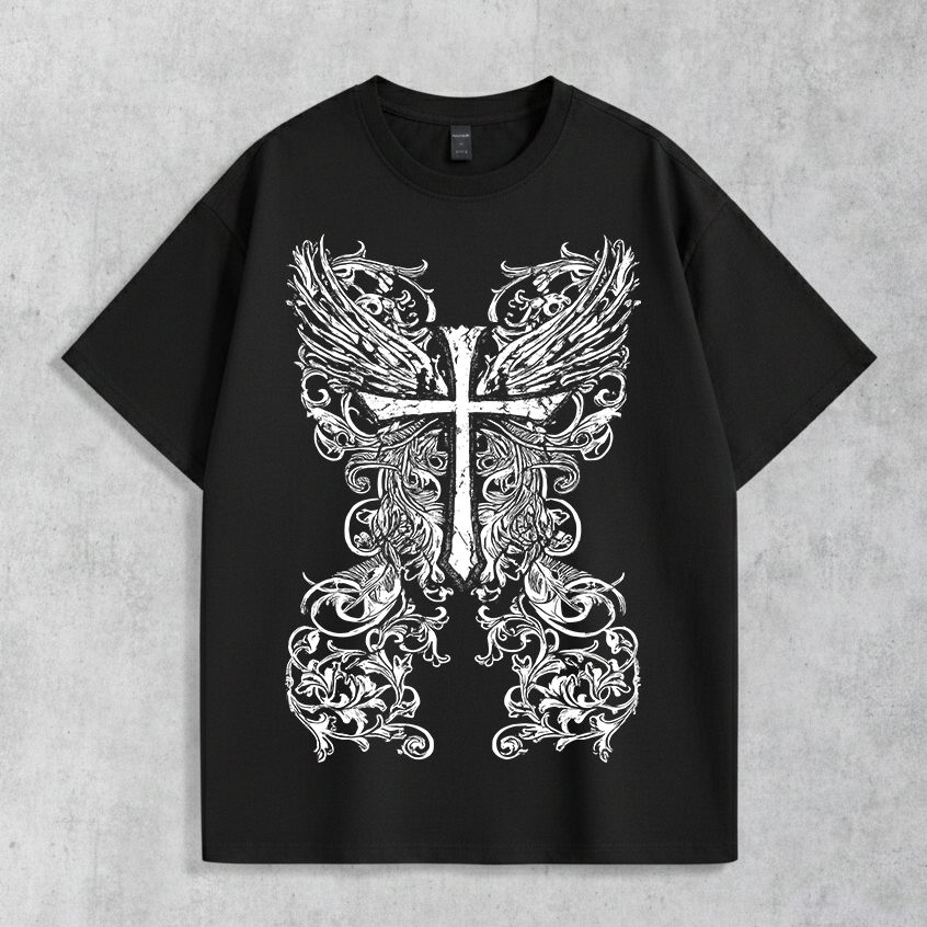 Camiseta Básica Masculina Cruz Gótica Streetwear Blusa Feminina 100% Algodão Lançamento em Oferta na Shopee
