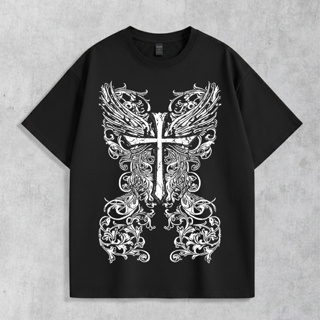 Camiseta Básica Masculina Cruz Gótica Streetwear Blusa Feminina 100% Algodão Lançamento em Oferta na Shopee