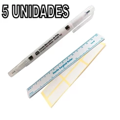 10 Caneta Cirúrgica Violeta Estéril Ponta Dupla 1mm e 0,5mm Com Régua Marcadora 6 Adesivos