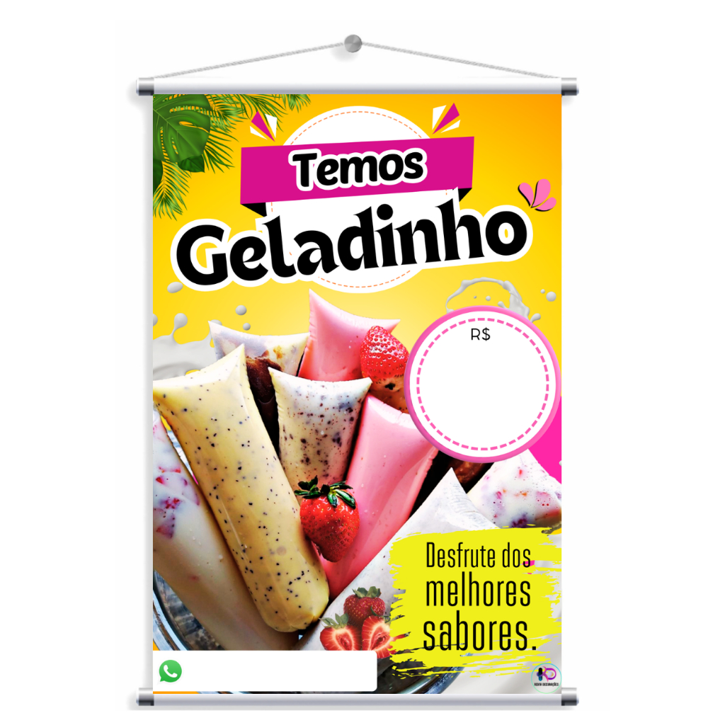 BANNER FAIXA GELADINHO GOURMET, GELADÃO, SACOLÉ,JUJU,  (BAN 525) em Oferta na Shopee
