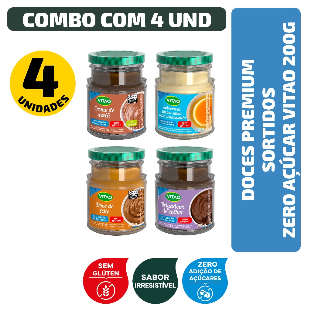 Combo Doces Premium Sortidos Zero Açúcar 200g - 4 Unidades