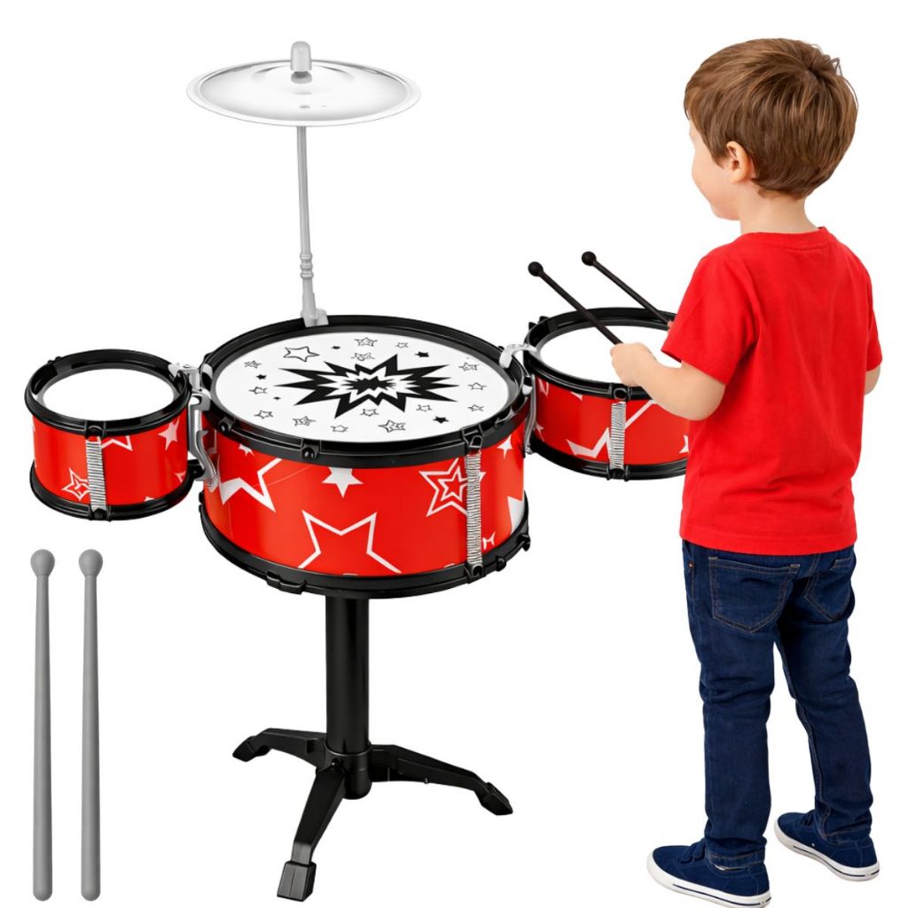 Bateria Infantil Musical 3 Tambores com Baquetas Educativa Brinquedo Som Várias Cores
