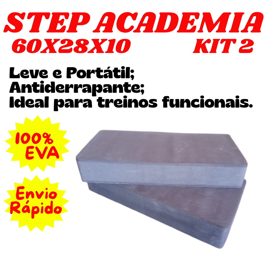 STEP DE  ACADEMIA  KIT 2 60X28X10 EVA FITNESS AERÓBICO CROSSFIT ESPORTE em Oferta na Shopee