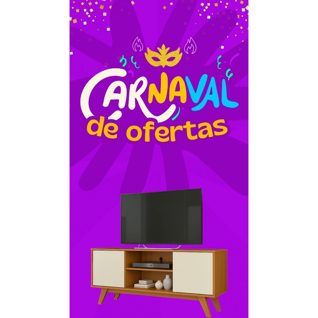 Rack Turim Para TV de até 50 Polegadas Com 2 Portas Pés Madeira Sala Nicho Divisórias