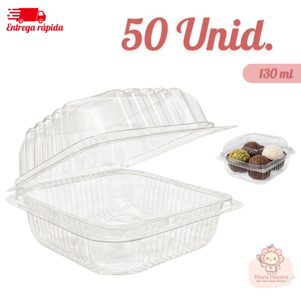 Kit 50 Mini Embalagem Quadrada com Tampa para Bolo e Sobremesa 130ml em Oferta na Shopee