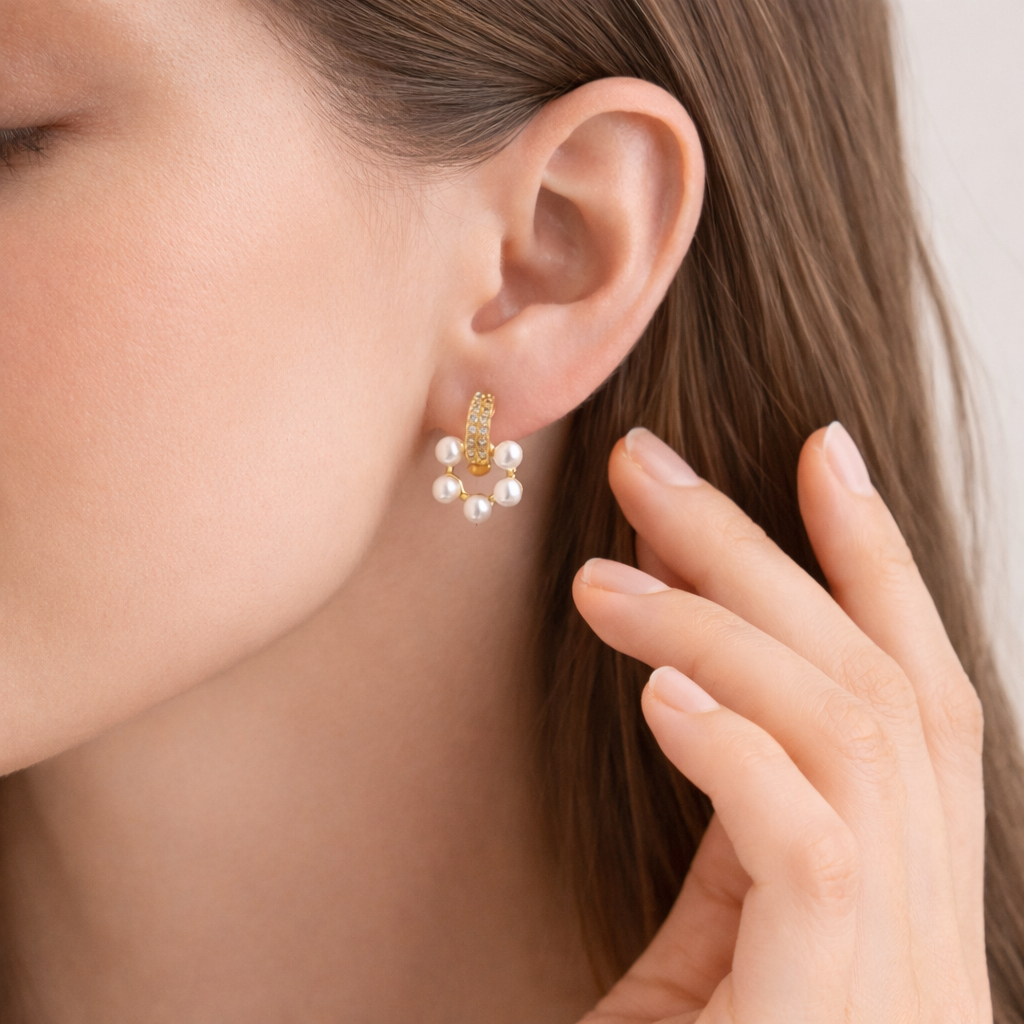 Brinco de Pérola com Zircônia Cravejada Elegante Feminina Banhada  A Ouro 18k Com Garantia