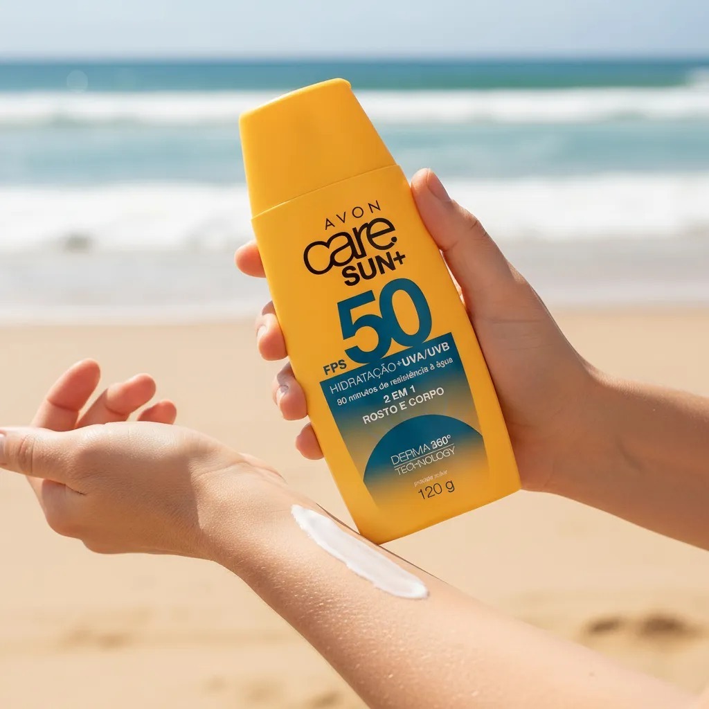 Detalhes do Protetor Solar Avon Care Sun+ Rosto e Corpo FPS 50 120g