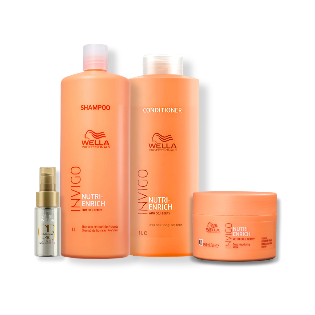 Kit Wella Professionals Nutri-Enrich - Shampoo 1L, Condicionador 1L, Mascara 150ml e Óleo Light 30ml
