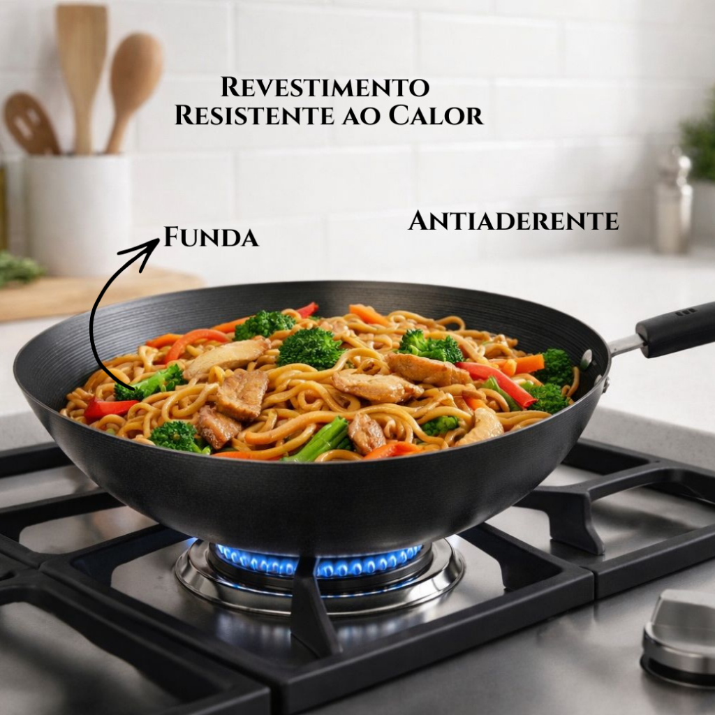 Frigideira Funda Wok 30cm Antiaderente em Aço Carbono Premium Laune Haus em Oferta na Shopee