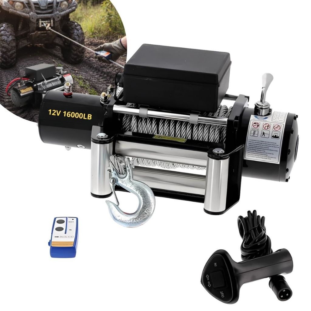 Guincho Elétrico 12V 16000LB 7257kg Com Controle Remoto Sem Fio Para Reboque Off Road Utilitário