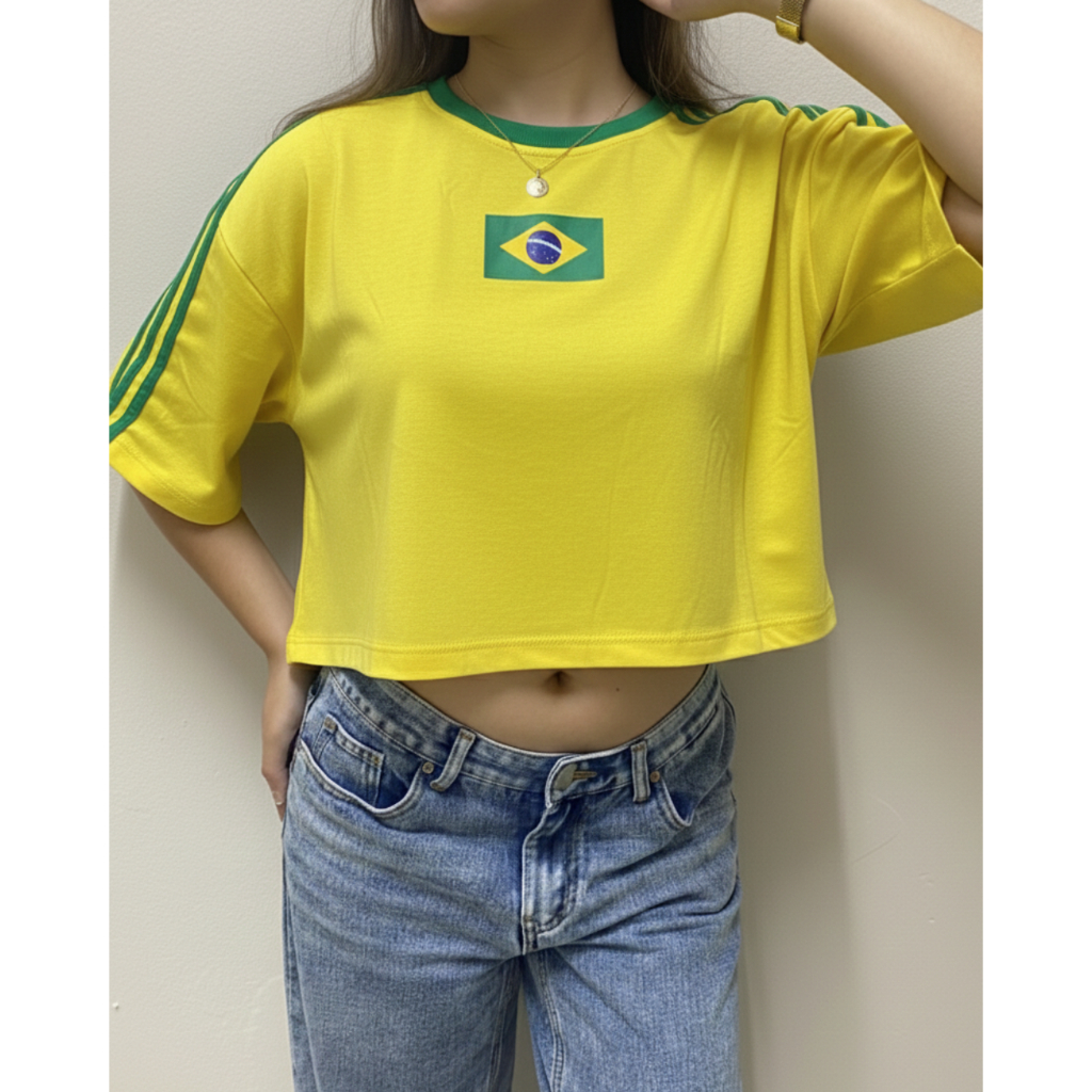 Cropped Oversized Blusa Brasil Copa do Mundo Seleção Brasileira Brazil Core Aesthetic Bandeira Jogos Torcida