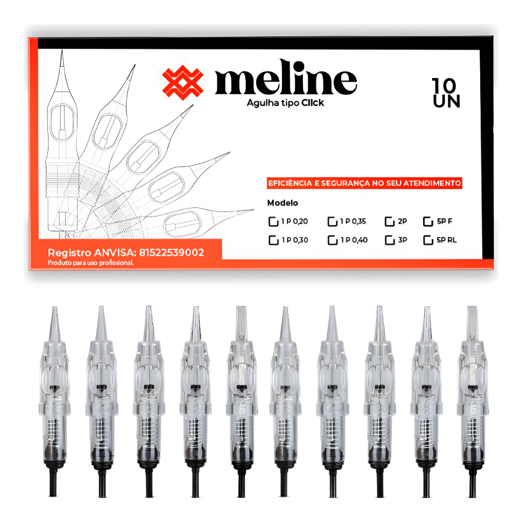 Agulha Click Universal Easy para Dermógrafo Micropigmentação Anvisa Meline 1 Ponta - Kit 10