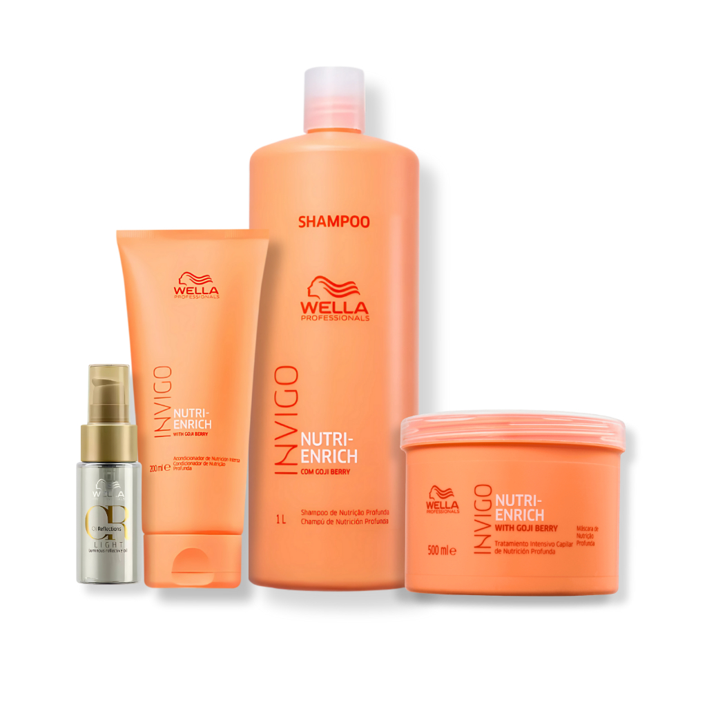 Kit Wella Nutri-Enrich - Shampoo 1L,Condicionador 200ml,Mascara 500ml e Óleo Light 30ml em Oferta na Shopee