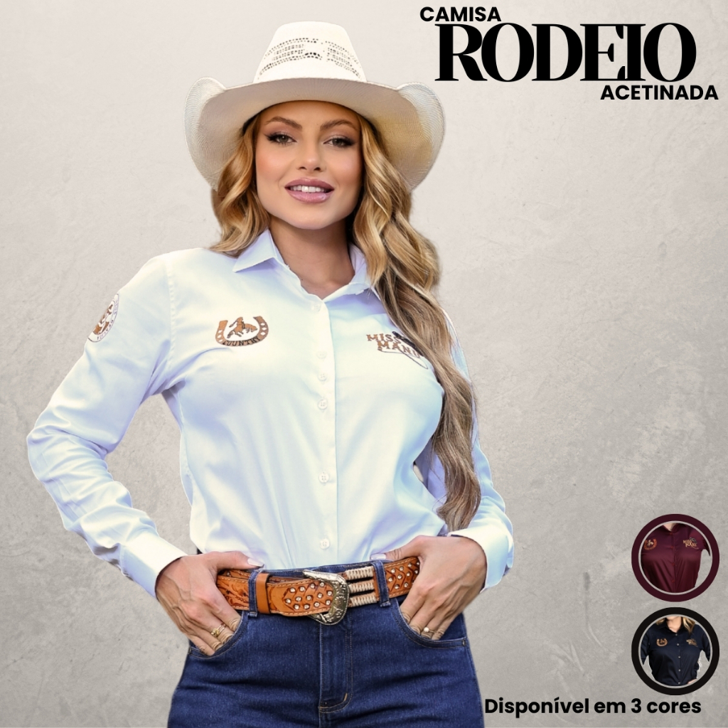 Camisa Social Feminina Acetinada Rodeio Country Cowgirl em Oferta na Shopee