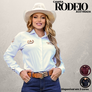 Camisa Social Feminina Acetinada Rodeio Country Cowgirl em Oferta na Shopee