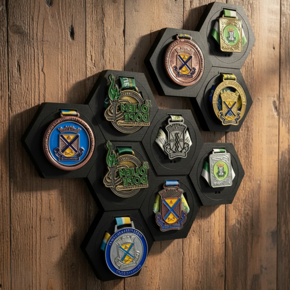 Porta Medalhas Hexagonal de MDF para Decoração de Parede  Kit com 10 e 3 unidades de Porta Medalha em Oferta na Shopee