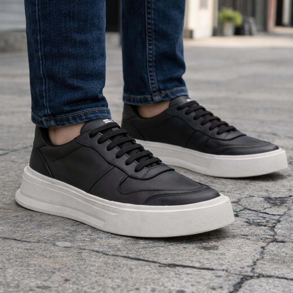 Tênis Masculino Sneakers Sola Alta Ortopédica Estilo Urbano Social Confortável Couro Legítimo