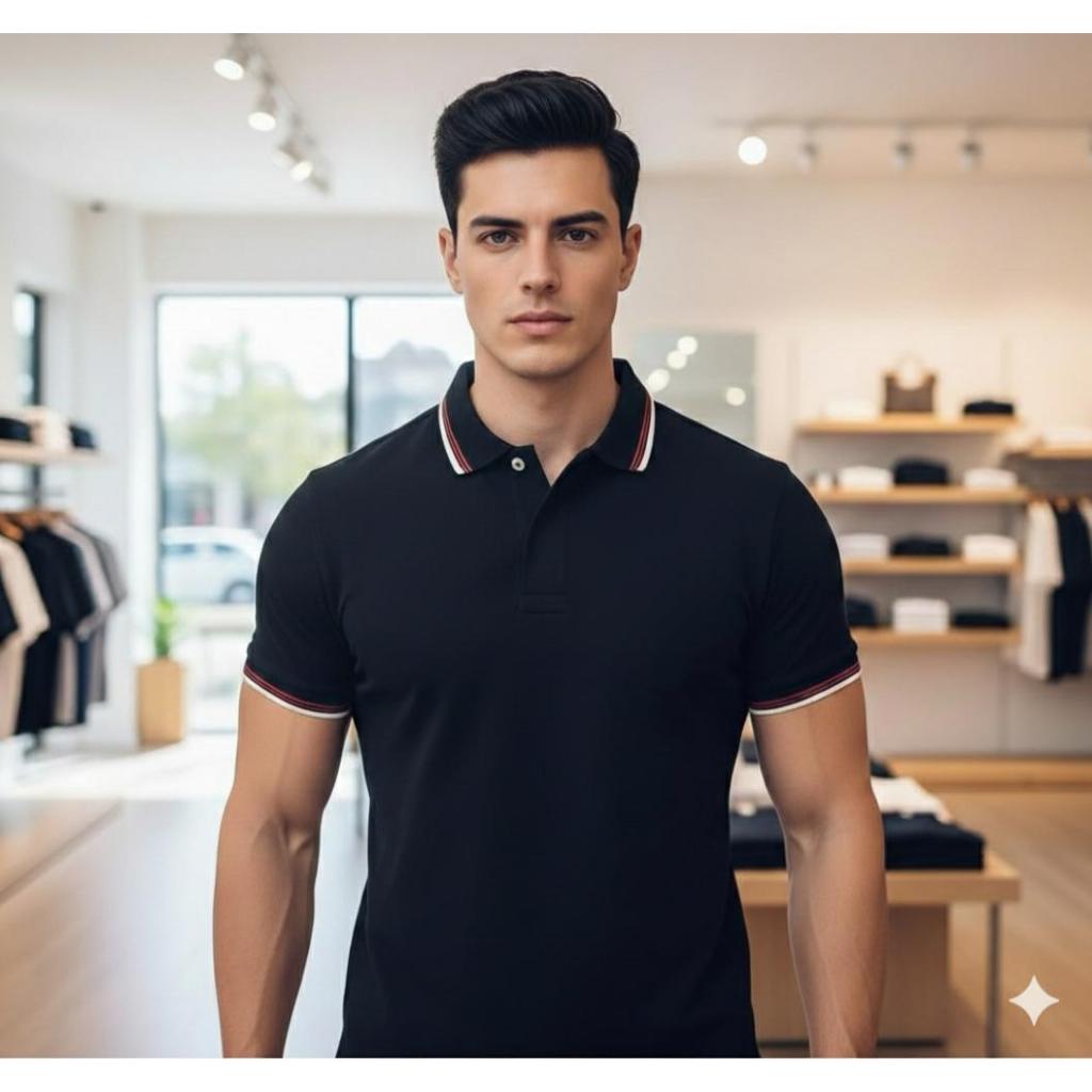 CAMISA POLO MASCULINA BASICA CASUAL MANGA CURTA ALGODÃO COM ELASTANO BORDADA RL