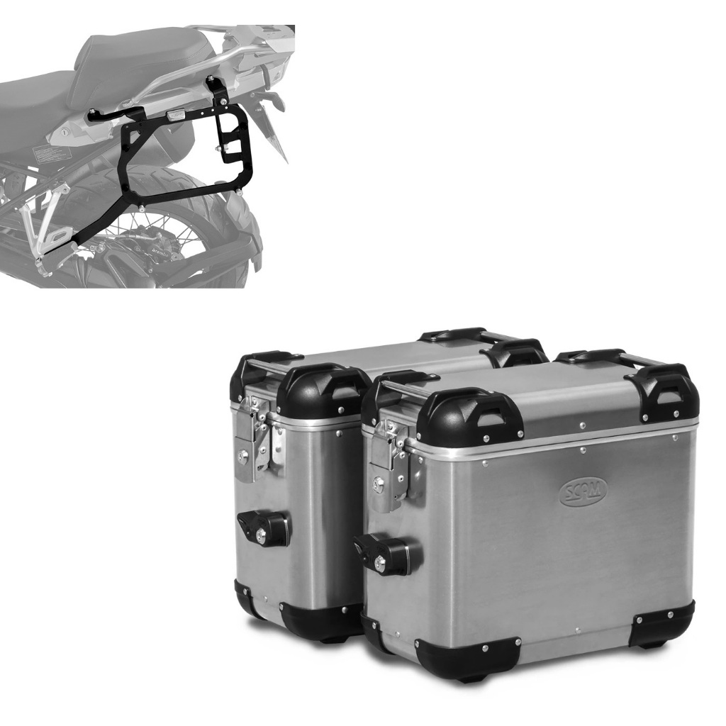 Suporte lateral + par de bau aluminio Scam - BMW R 1200GS 2013 a 2018 / R 1250 GS 2019 a 2024