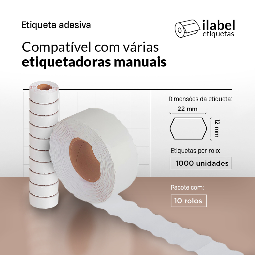 Etiqueta Adesiva Refil Metiq 7.22 22x12mm Ondulada - 10 Rolos (10.000 Etiquetas) Etiquetadora em Oferta na Shopee