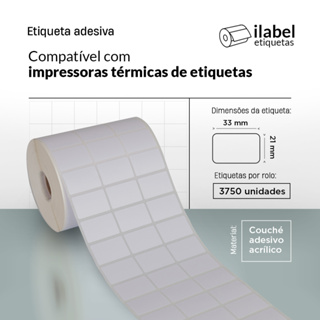 Etiqueta adesiva 33x21mm 3,3x2,1cm (3 colunas) Couche p/ Zebra Argox Elgin - Rolo c/ 3750 (30m) em Oferta na Shopee