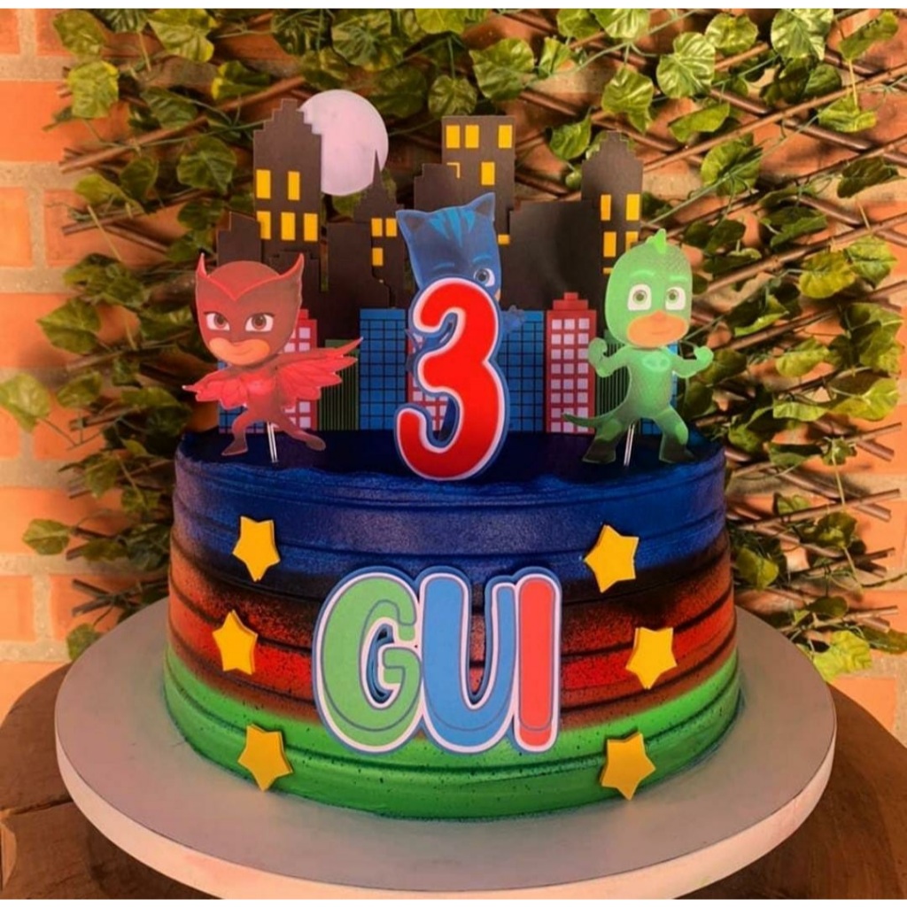 TOPO DE BOLO PJ Masks | Topper bolo infantil | Festa Herois de pijama | FAZEMOS EM TODOS OS TEMAS