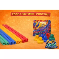 Rede 2,44 + 6 Isotubos + 6 Ponteiras Cama Elastica Pula Pula Trampolim