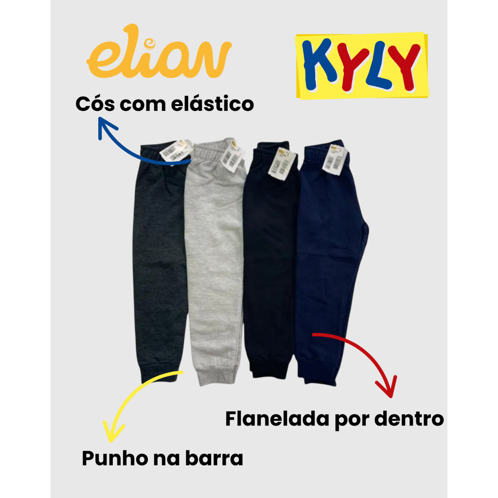 Calça de Moletom Infantil Juvenil Kyly e Elian com Punho Confortável Inverno Tamanhos 1 ao 16 Uniforme escolar