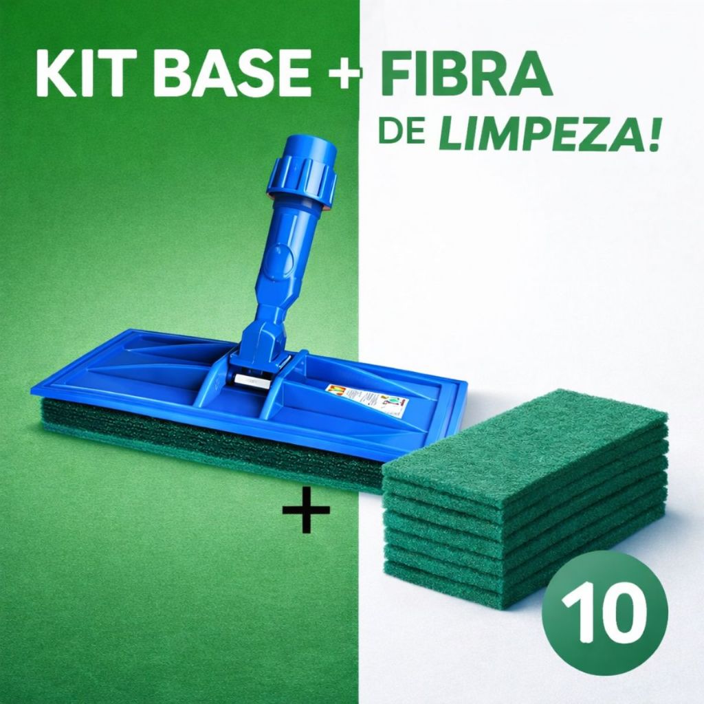Kit Base Articulada + Fibras Verdes 250x100mm Para Limpeza Pesada de Piso e Azulejo