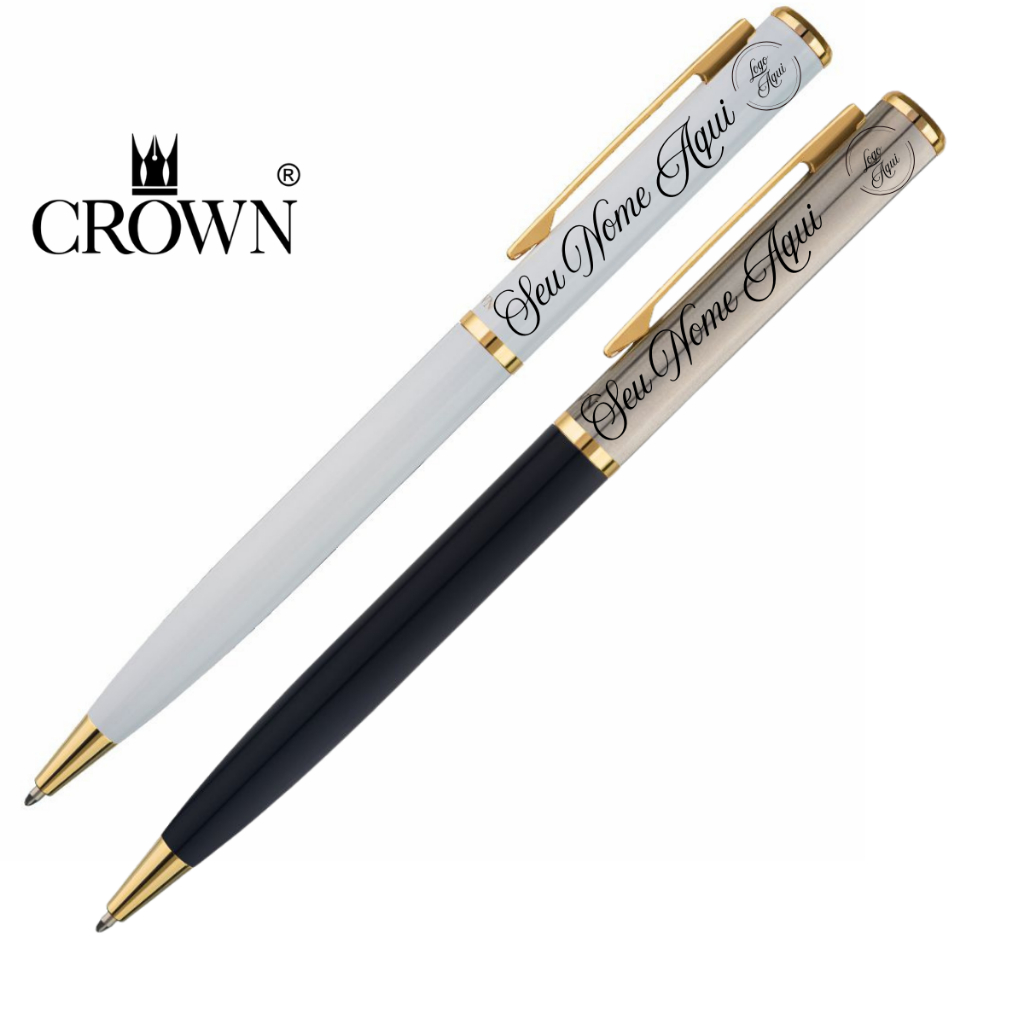 Caneta Crown Personalizada Nome Logo Capricci Luxo Esferográfica Preta ou Branca em Oferta na Shopee